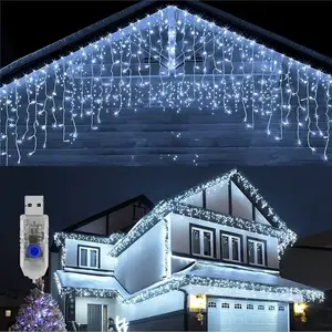 USB Powered Icicle Christmas Lights, 4m/13ft with 96 LED Bulbs, 18 Hanging Drops, Decorative Fairy String Light for Holiday Wedding Garden Bedroom Indoor Outdoor Use No Batteries Needed