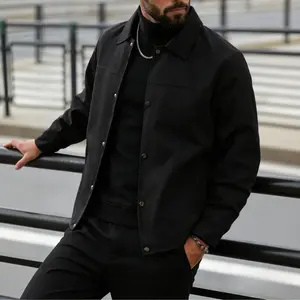 Men's Lightweight Casual Jacket with Snap Closure - Elegant Lapel Design, Solid Color, Single-Breasted, Light Business Style, Versatile for Daily Wear, Office, Business Trips, Formal Occasions, Spring & Autumn - Menswear