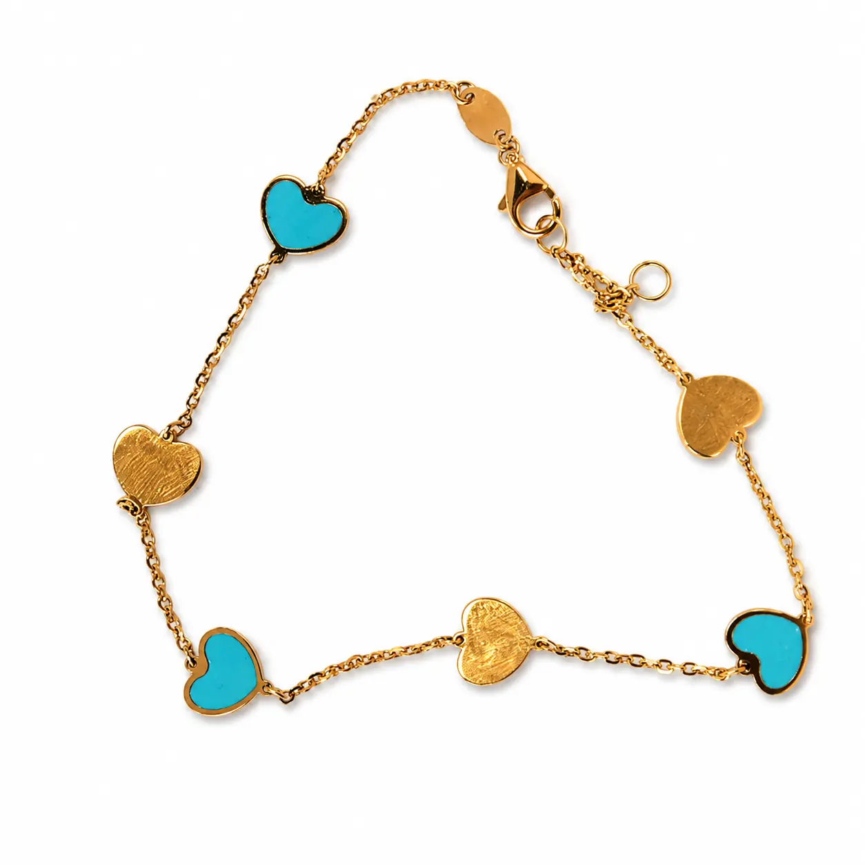 14K Gold Turquoise Heart Station Bracelet
