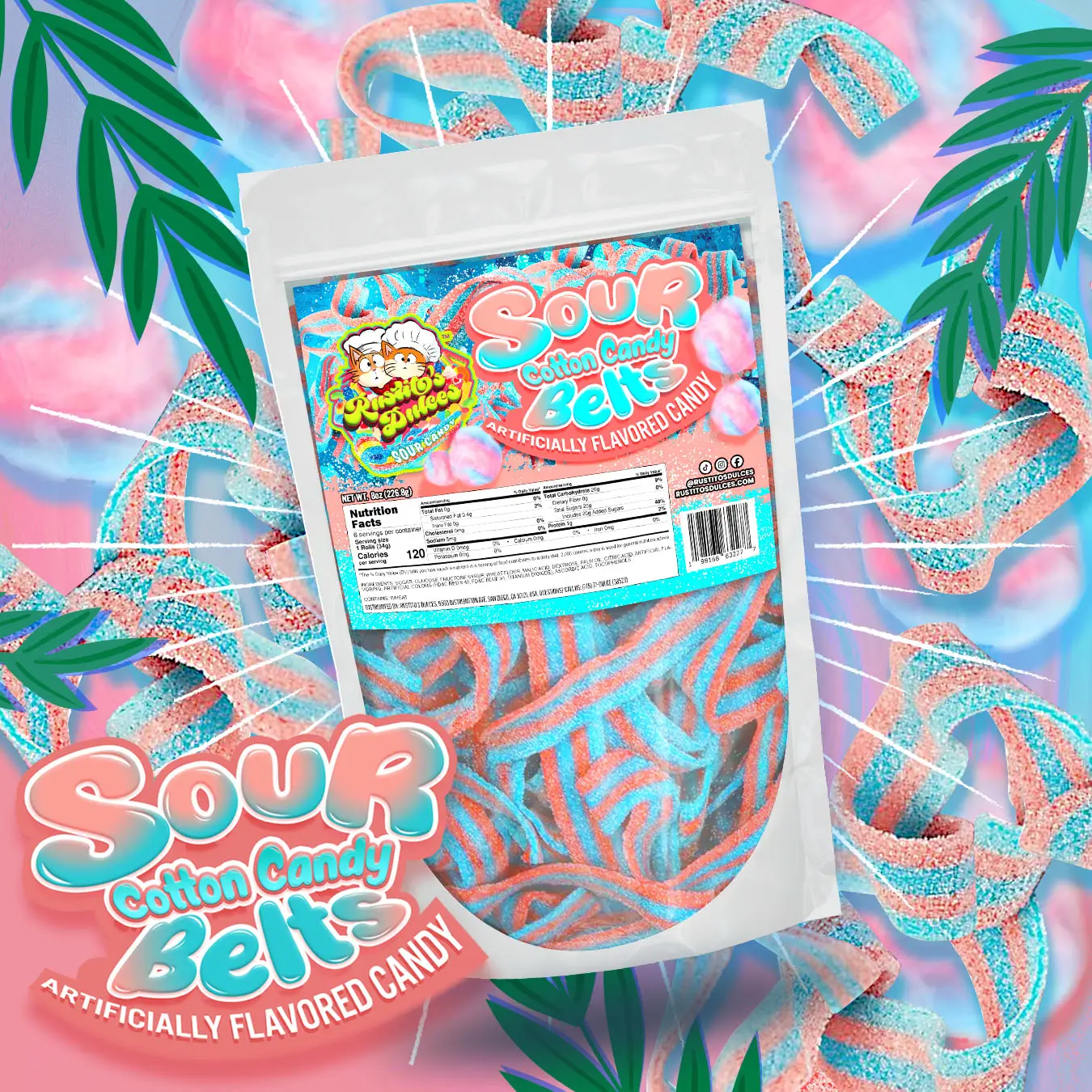 Sour Cotton Candy Belts – Irresistibly Sweet Chewy Snack and Tangy Treats for All Ages
