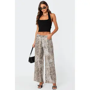 Snakeskin Printed Low Rise Baggy Jeans