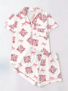 Trendy Pajama Gift Box Set Sleepwear Short Sleeve Top & Shorts Open Cardigan Two-Piece Suit Home Wear Suitable for All Seasons