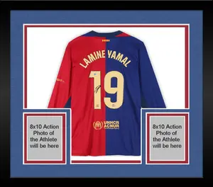 Framed Lamine Yamal FC Barcelona Autographed 2024-25 Red and Blue Long Sleeve Nike Jersey - Fanatics Authentic Certified