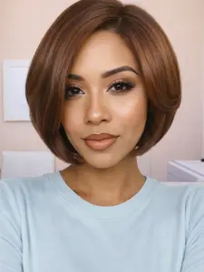 Ombre Side Part Bob Wig, Short Pixie Cut, 10 Inch Layered Straight Bob, Synthetic Fiber, Natural, Heat Resistant, for All Seasons, Natural Looking Wig