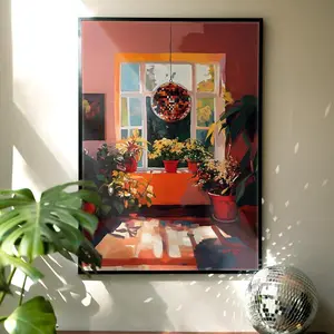 Vintage Disco Ball Poster Retro 70S Art Print For Kitsch Aesthetic Decor