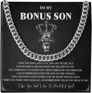 To My Bonus Son Necklace Chain, Stepson Gift Necklace, Bonus Son Gift, Bonus Son Cuban Link Chain Necklace, Bonus Son Necklace From Stepmom And Stepdad, Christmas Graduation Birthday Gift