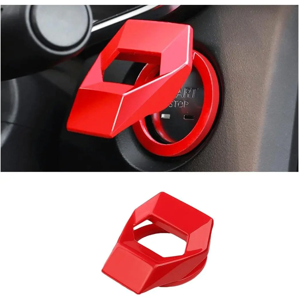 Car Interior Accessories Engine Start-Stop Button Cover - Carbon Fiber, Zinc Alloy Power Control Trim, Push-to-Start Key Protector, Universal for Civic, CRV, XRV, Challenger, Charger, CHR (Red)