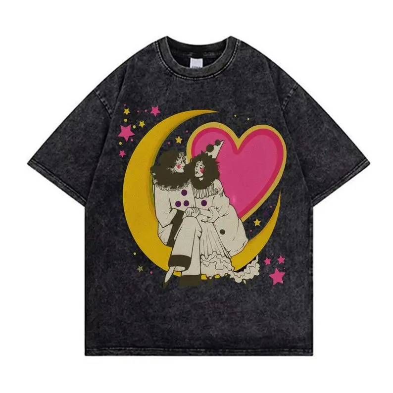 Men's Heavyweight Distressed Graphic Tee with Playful Clown Print, Round Neck Vintage-Style Menswear - Unique Whimsical Gifts, Wide Spectrum of Sizes, Vintage Graphic Tees, Festive Whimsical Clown 2D Print, Sport, Party, Tshirt, Cotton Graphic Tees