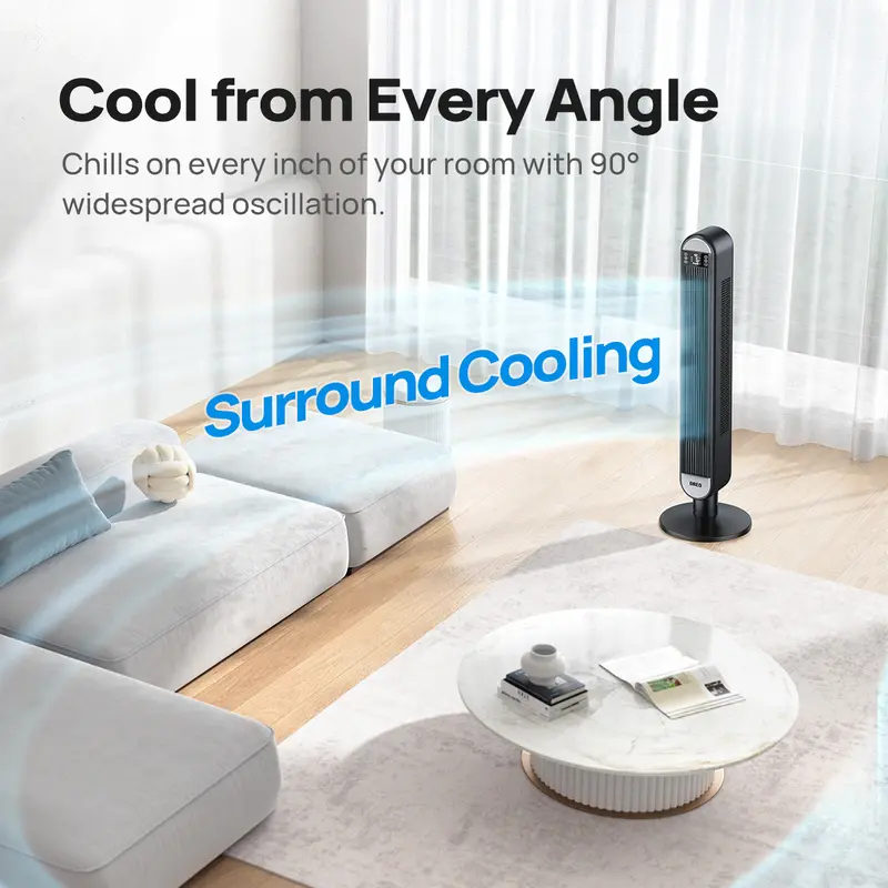 Dreo Tower Fan for Bedroom, 42 Inch Bladeless Fan, 24ft/s High Velocity, 6 Speeds, 4 Modes, 90° Oscillating with Remote, Large LED Display, 12H Timer, 34db Quiet Floor Fans for Home Living Room Office appliances device 5