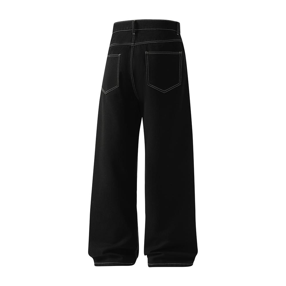 Men's loose straight-leg jeans, vintage style, suitable for street casual wear.