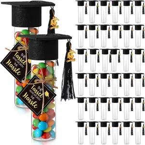 Willinglong 30 Set 2026 Graduation Candy Tubes Jars Set 100 ml Fillable Clear Plastic Gumball Container with Cap with Tassel and Cards for DIY 2026 Graduation Party Favors(Black)