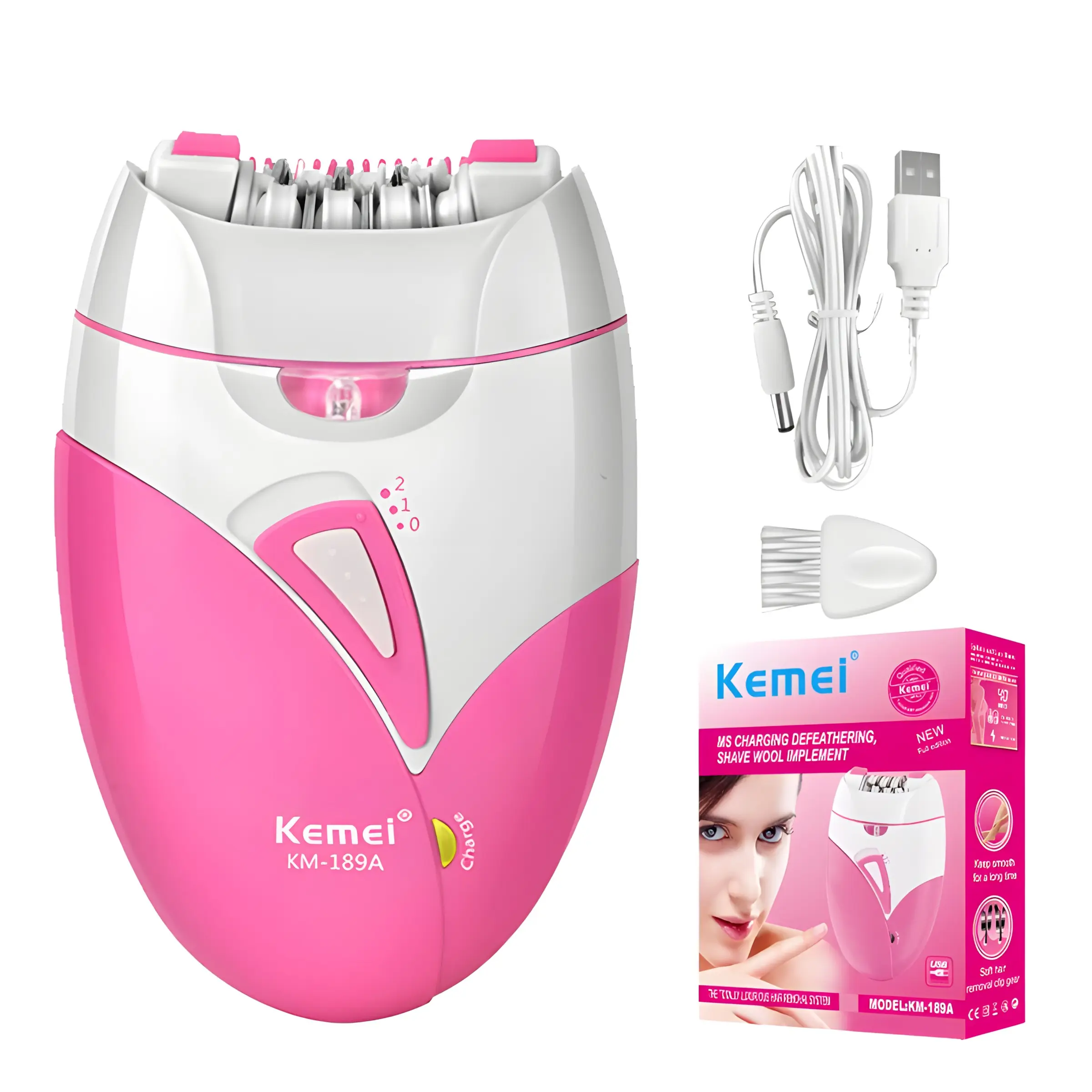 Kemei Km-189a Electric Hair Remover, USB Rechargeable Women's Trimmer Shaver, Beauty Epilator, Body Hair Removal Device, 5w Power Consumption, Lithium Battery