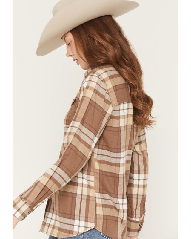 Shyanne Women's Elysprings Plaid Print Long Sleeve Snap Flannel Shirt - Swho25w8-Cof