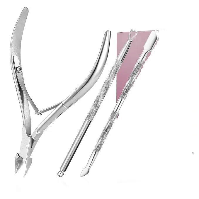 Cuticle Trimmer with Cuticle Pusher and Cutter Cuticle Remover Nippers Professional Stainless Steel Cutter Clippers,Pedicure Manicure Tools for Fingernails Toenails(Silver)