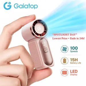 [15H Long Battery Life | 1-100 Speed Turbo] GAIATOP HF-18 Super Mini Handheld Fan, Portable Pocket Fan with Digital Display for Eyelash & Makeup Drying, Hot Flashes, USB Rechargeable Travel Accessory, Gift
