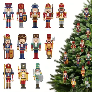 12 Pc Christmas Nutcracker Wooden Hanging Ornaments 12 Unique yet Cohesive Designs, Vibrant Colored & Exquisitely Patterned Wood Like Hanging Decorations, Suitable for Christmas Trees, Wall Decor and Gift Tag Accessories