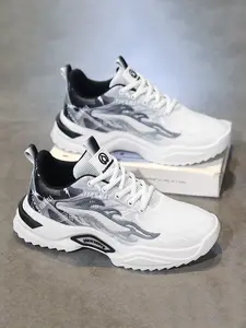 Men's Trendy Dad Shoes, Ice Blue Gradient Mesh, Lightning Print, Thick Sole, Breathable Soft Bottom, Anti-Slip Running Shoes, Sizes 39-45