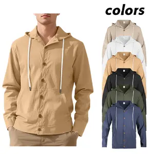 American minimalist men’s hooded cardigan jacket Basic single-button long-sleeve top Casual versatile hooded shirt