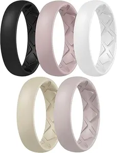 Women's Engagement Rings, Silicone Inner Arc Ergonomic Breathable Design with half sizes, Rubber Wedding Band Rings