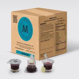 Pre Packaged Gluten Free Communion PLUS Cups | Box of 100 with Juice and Gluten Free Wafer