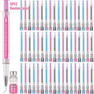 12 PCS Syringe Pens, 0.5mm Black Ink Gel Pen with Cap, Writing Pen, Multicolor Fun Imaginary Doctor Play Nurse Syringe Pen for Office Supplies, Party Favors Small Presents(White, Blue, Pink)