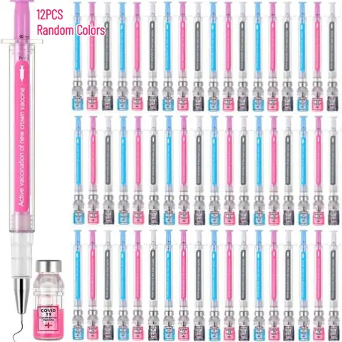 12 PCS Syringe Pens, 0.5mm Black Ink Gel Pen with Cap, Multicolor Fun Imaginary Doctor Play Nurse Syringe Pen for Office Supplies, Party Favors Small Presents, Gel Pen Set(White, Blue, Pink)