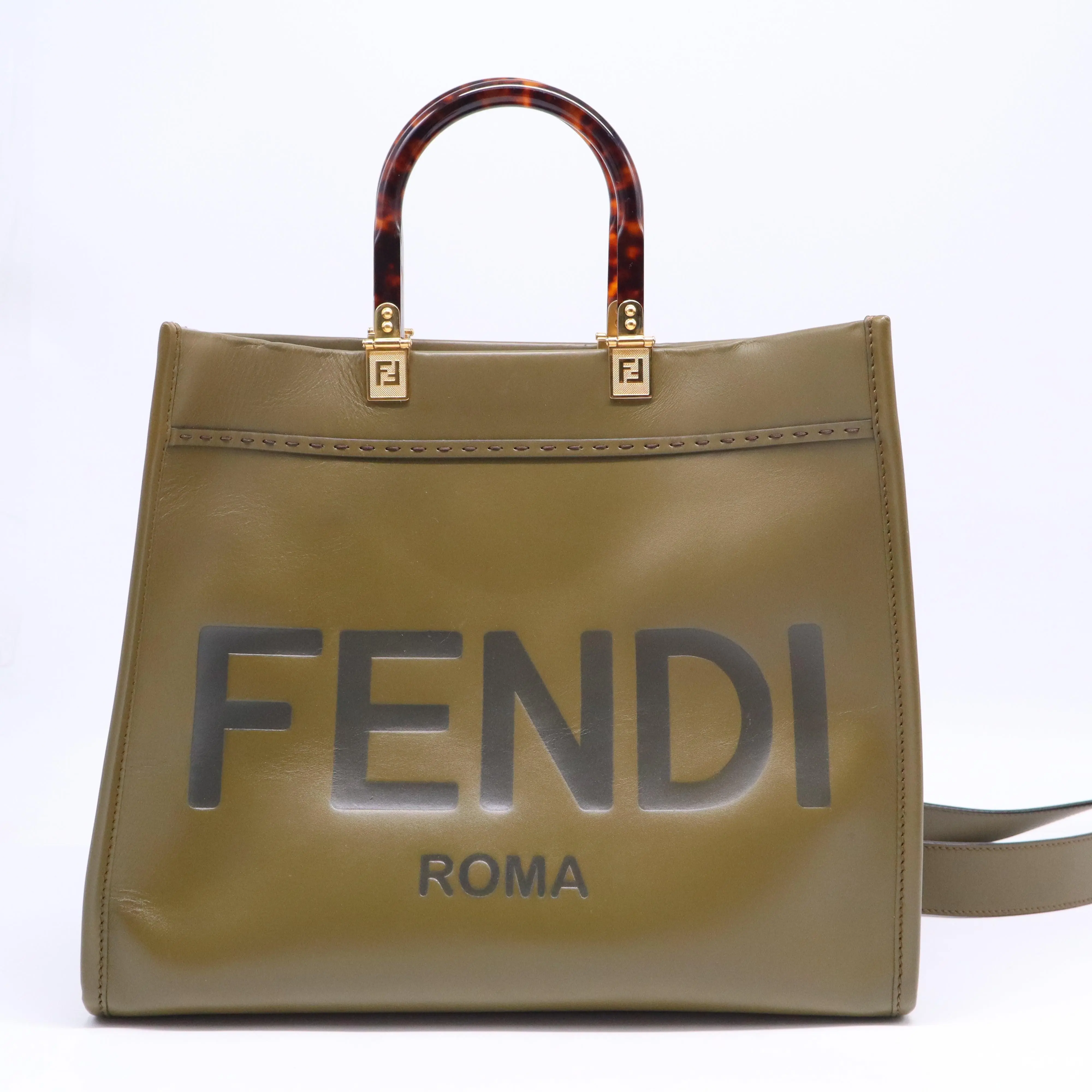 Pre-owned FENDI Leather Tote Bags Vitello King Plexiglass Medium Sunshine Shopper Tote B21546