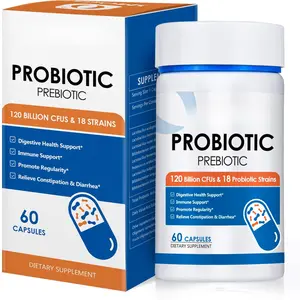 Probiotics 120 Billion CFU 18 Strains with Prebiotics & Digestive Enzymes for Gut Health Immunity & Digestive Support, Helps Occasional Constipation Diarrhea Gas, 60 Capsules