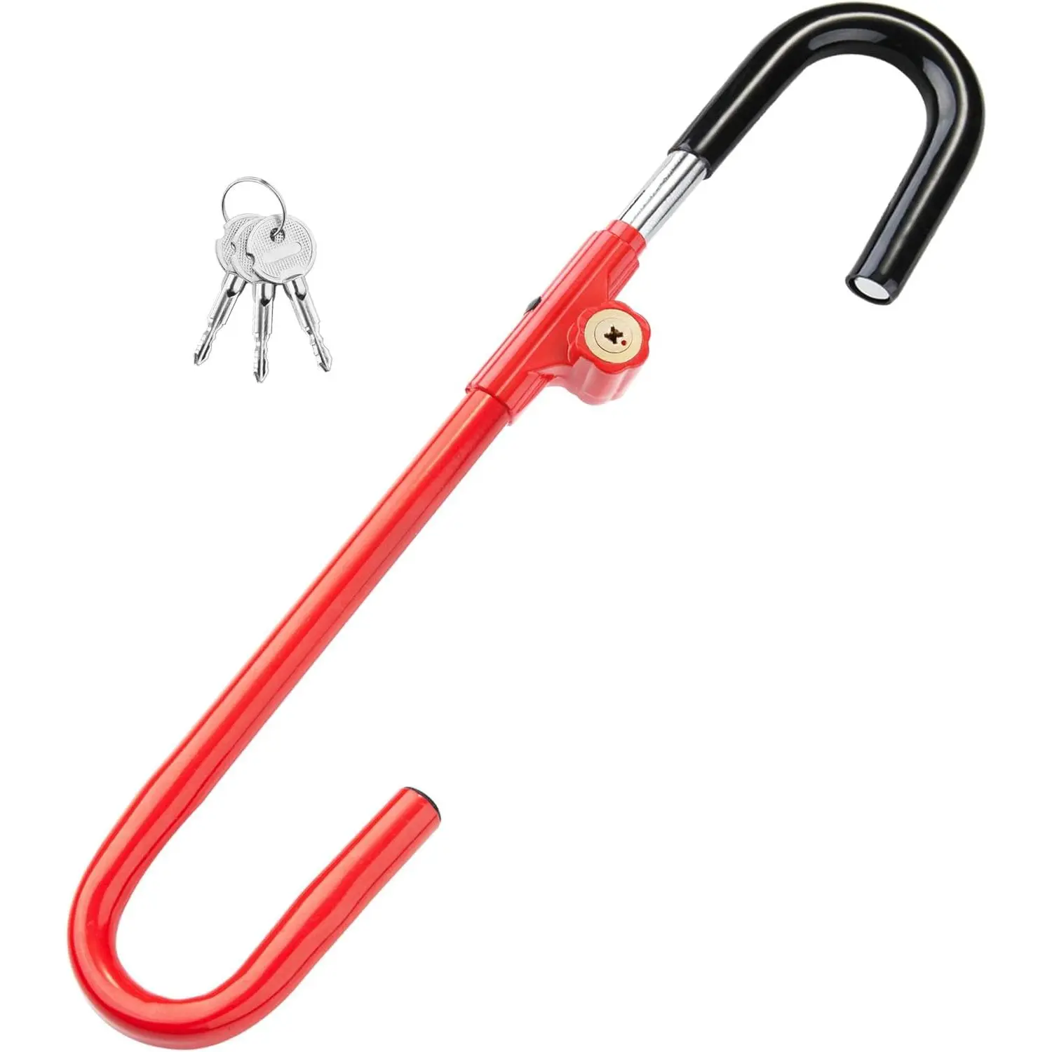 Steering Wheel Brake Lock Vehicle Anti Theft Security Brake Pedal Lock with Adjustable Length Fit for Distance from Steering Wheel to Pedal Within 21in to 30in Red