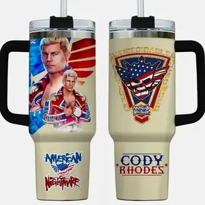 American Nightmare Cody Rhodes Tumbler 40oz, Wrestling Fan Stainless Steel Cup, Insulated Travel Mug, WWE Merch Gift, Double-Wall Cold & Hot Cup