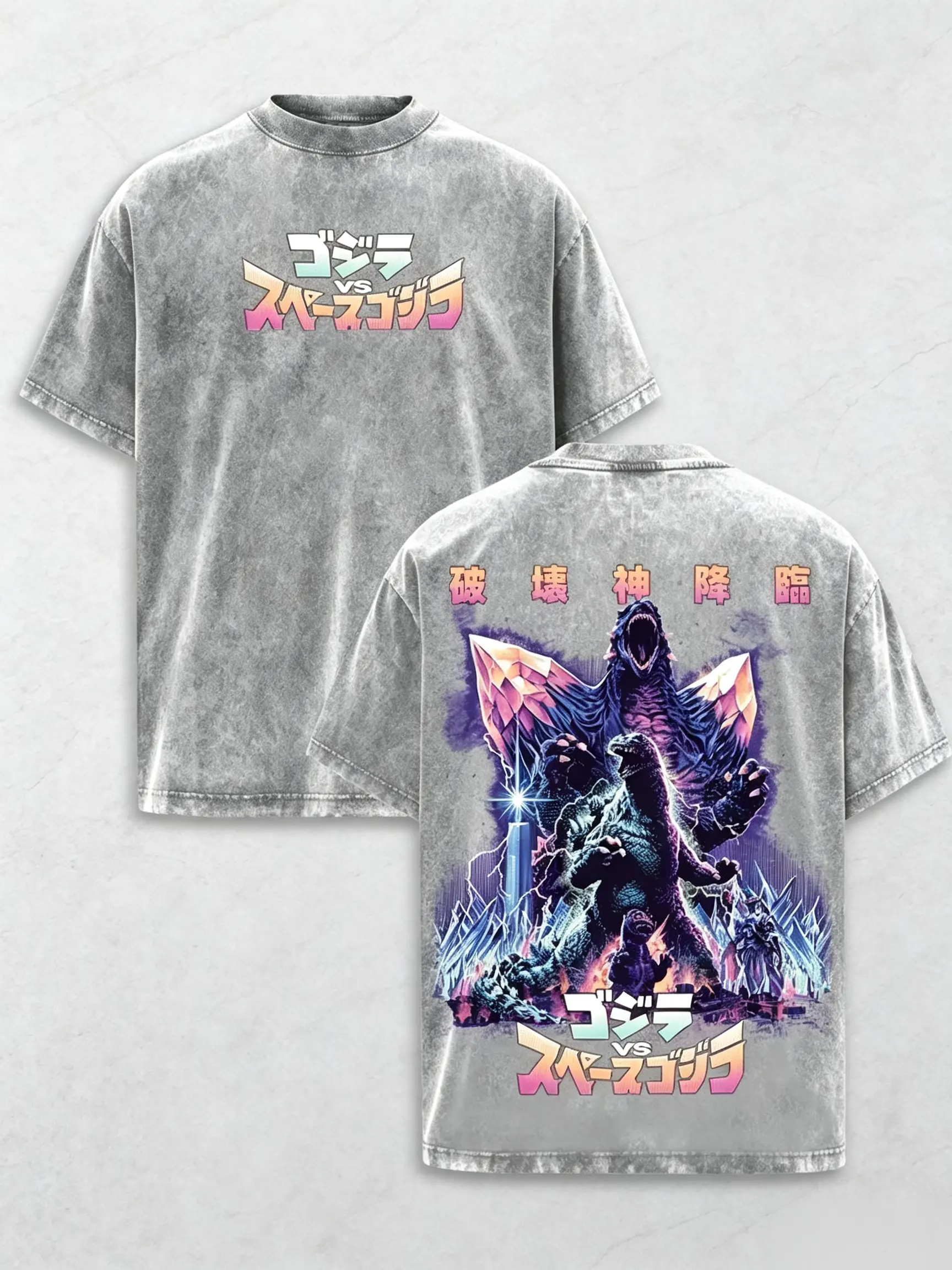 Godzilla Shirt Vintage Monster Movie Unisex Oversized Acid Wash Lightweight Cotton T-Shirt Kaiju Graphic Tee Retro Sci-Fi Film Inspired Tee Grunge Aesthetic Crewneck Streetwear Men Shirts Gift For Godzilla Fans