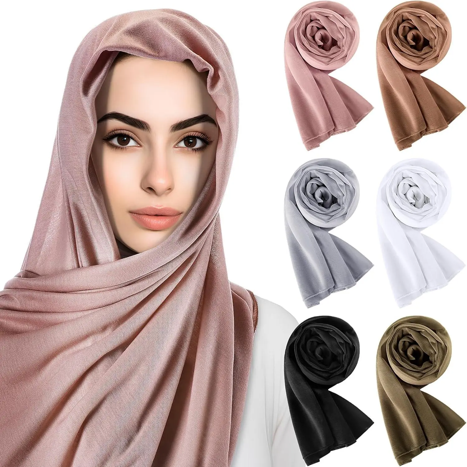 6 Pack Hijab Scarves for Women Muslim  Wraps Jersey Hijab Soft Long Scarf Wrap for Muslim Cotton Shawl
