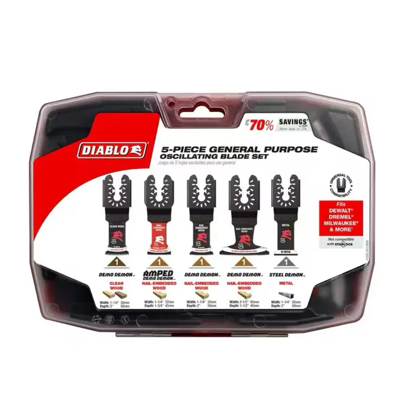 DIABLO Oscillating Blade Set (5-Piece, Multi-Size Set) – Universal Fit, Bi-Metal & Carbide Blades for Wood, Metal, Metalworking, Precision Machining, Tool, Power Tool Accessories