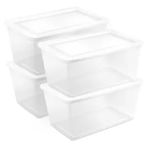 Sterilite 90 Qt Storage Box, Stackable Plastic Container, Home Organizer, 4 Pack