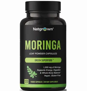 Natgrown Organic Moringa Capsules 1,000 mg - Pure Moringa Leaf Powder - Green Superfood Supplement - Vegan, Gluten-Free - 120 Capsules