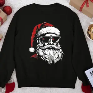 Santa Face Retro Sunglasses Christmas Xmas Men Sweatshirt, Casual Long Sleeve Crew Neck Pullover