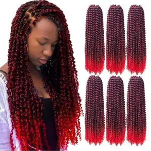 6 Packs Passion Twists Hair 18inch Ombre Red Water Wave Crochet Hair for Butterfly Soft Locs Synthetic Crochet Hair Passion Twist Long Bohemian Locs Braiding Hair Extensions (18inch T1B/Red#)