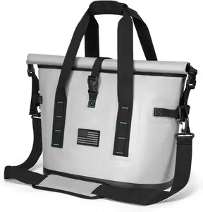 40 Can Large Soft Cooler Bag Insulated Leak-Proof with 12HR Cold Retention & Roll-Top Waterproof Seal for Travel Camping Shopping Beach Boating Comes Freezer Packs*5