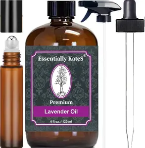 Essentially KateS Lavender Oil – 100% Pure & Natural, Steam-Distilled, with Glass Dropper, Roll-On Bottle & Sprayer for Aromatherapy, Skin & Home Use