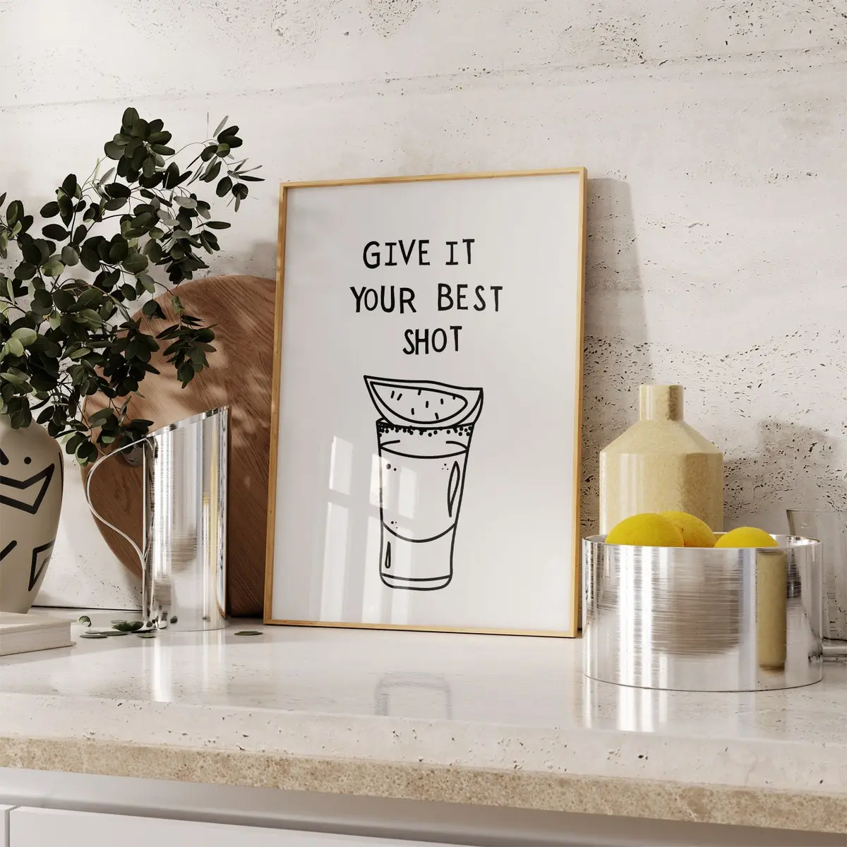 Bar Art Print Liquor Poster Give It Your Best Shot Print Modern Bar Cart Wall Art Vodka Poster Tequila Print Room Decor, Unframed