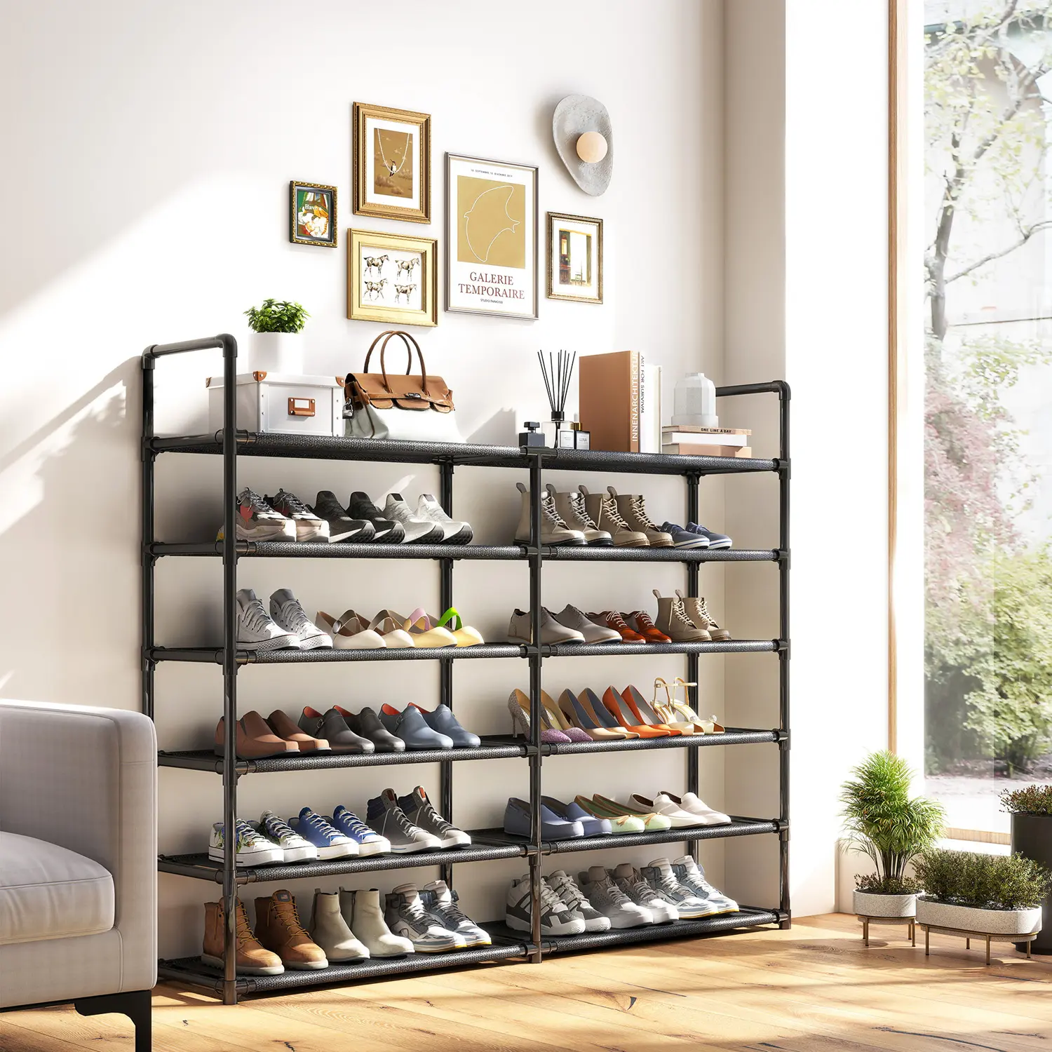 Raybee 4/5/6-Tier Free-standing Shoe Rack Shelf, Multi-layer Water-resistant Non-woven Fabric Shelves for Shoes Clothes Organization, Modern Home Storage Organizer for Closets, Corridors, Hallways, Bedrooms, Dorms, Apartments