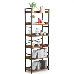VEVOR Metal Bookshelf, 6-Tier Industrial Bookshelf, Tall Wide Rustic Vintage Storage Bookcase with Open Shelves, Freestanding Display Shelving Unit Storage Rack, for Living room, Bedroom & Office