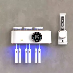 Smart UV Toothbrush Sanitizer,No-Drill Wall Mount Sterilization & Drying Rack,Electric Toothbrush Holder,Deep Germ Killing Removes Bacteria & Odor,Keep Bathroom Tidy & Oral Hygiene Fresh Sterilizing