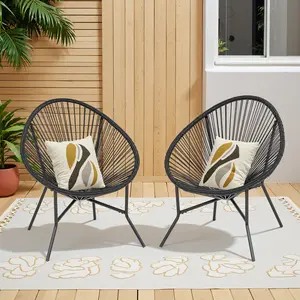 Outdoor Acapulco Chairs Set, Modern Patio Furniture Set, Woven Bistro Set with Metal Frame for Balcony, Lawn, Porch and Garden, Black