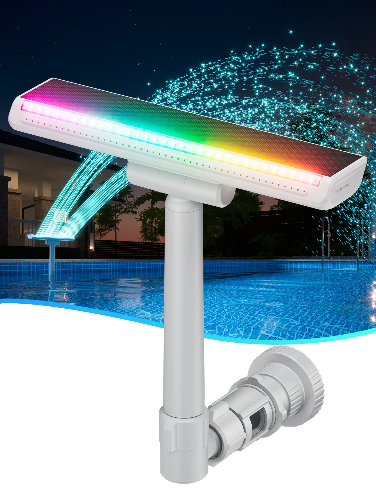 Solar-Powered Pool Fountain with 10-Color 4-Mode LED Lights, Above/Inground Pool Fountain Solar Lights with Remote, Adjustable Pool Sprinkler for Rela
