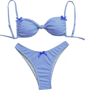 Women's Y2k Gingham Print Bikini Swimsuit 2 Piece Bow Decor Bathing Suits