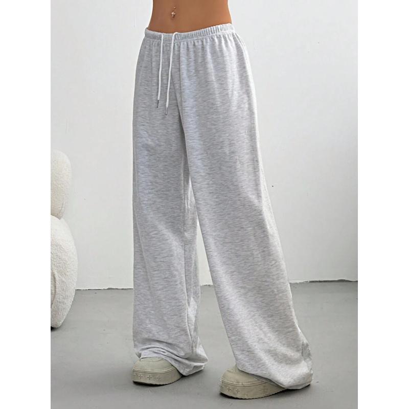 Women's Summer Simple Front Tie Loose Sweatpants, Casual Daily Wear Graduation,Back To School Outfits,Back To School Fabric Womenswear Bottom Drawstring Grey Leg Straight Basic Spring Minimalist Elastic original camo pants girl linen pants Trouser