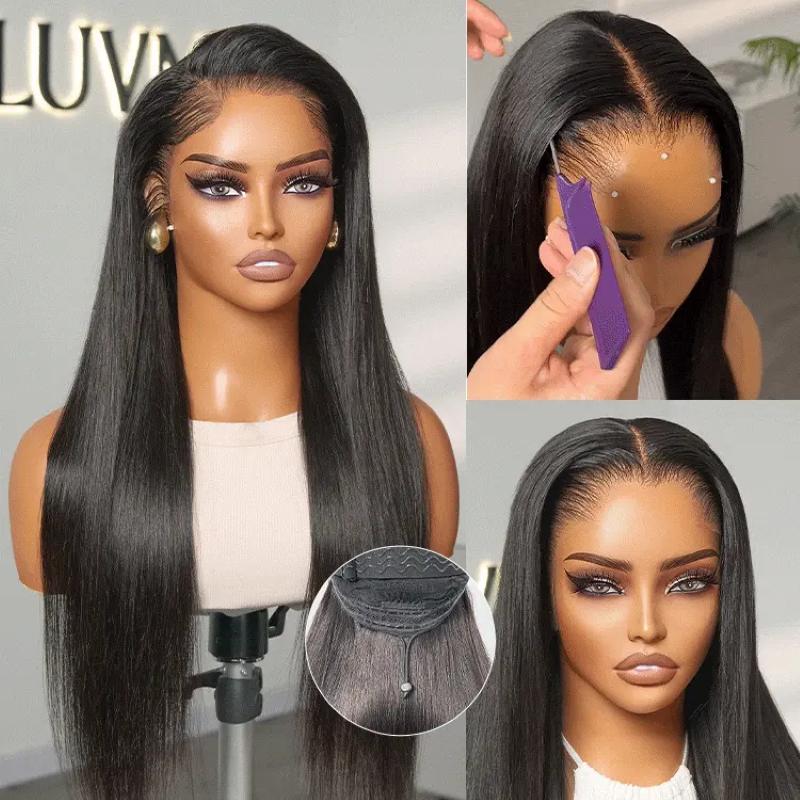 LUVME Lagos Hairline Silky Straight Glueless Wig 13x4 Frontal Pre-Cut HD Lace Natural Black Flexi-Fit Invisi Drawstring Cap