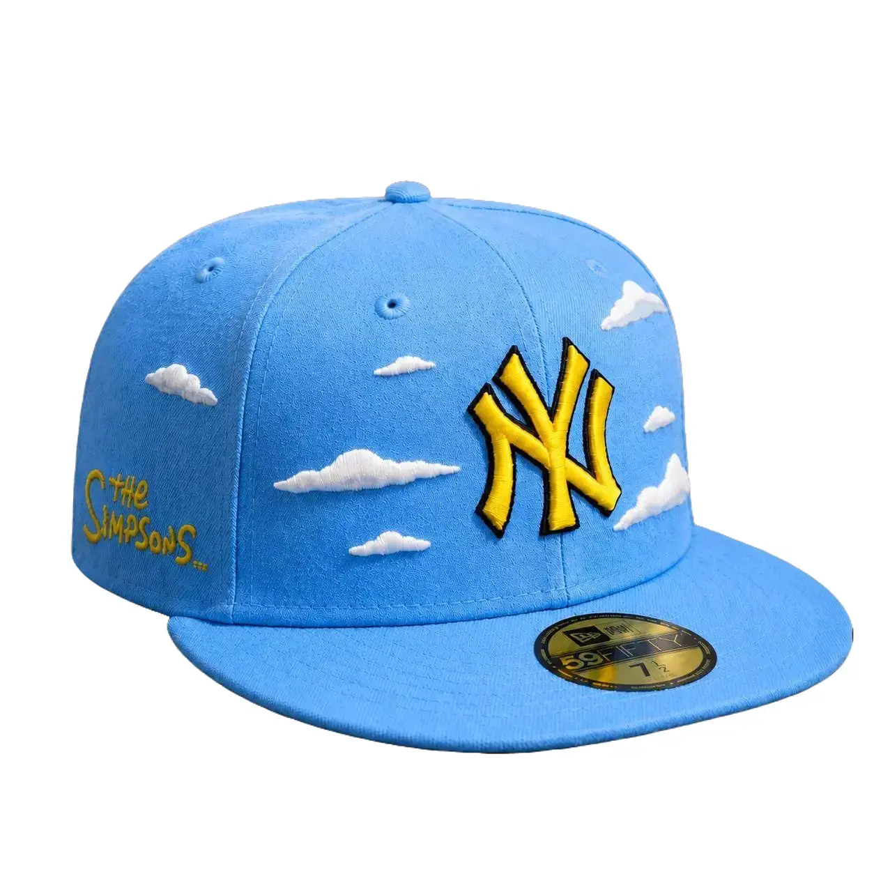 Sky Blue Cloud Pattern Snapback Hat – Embroidered Flat Brim Baseball Cap - Blue