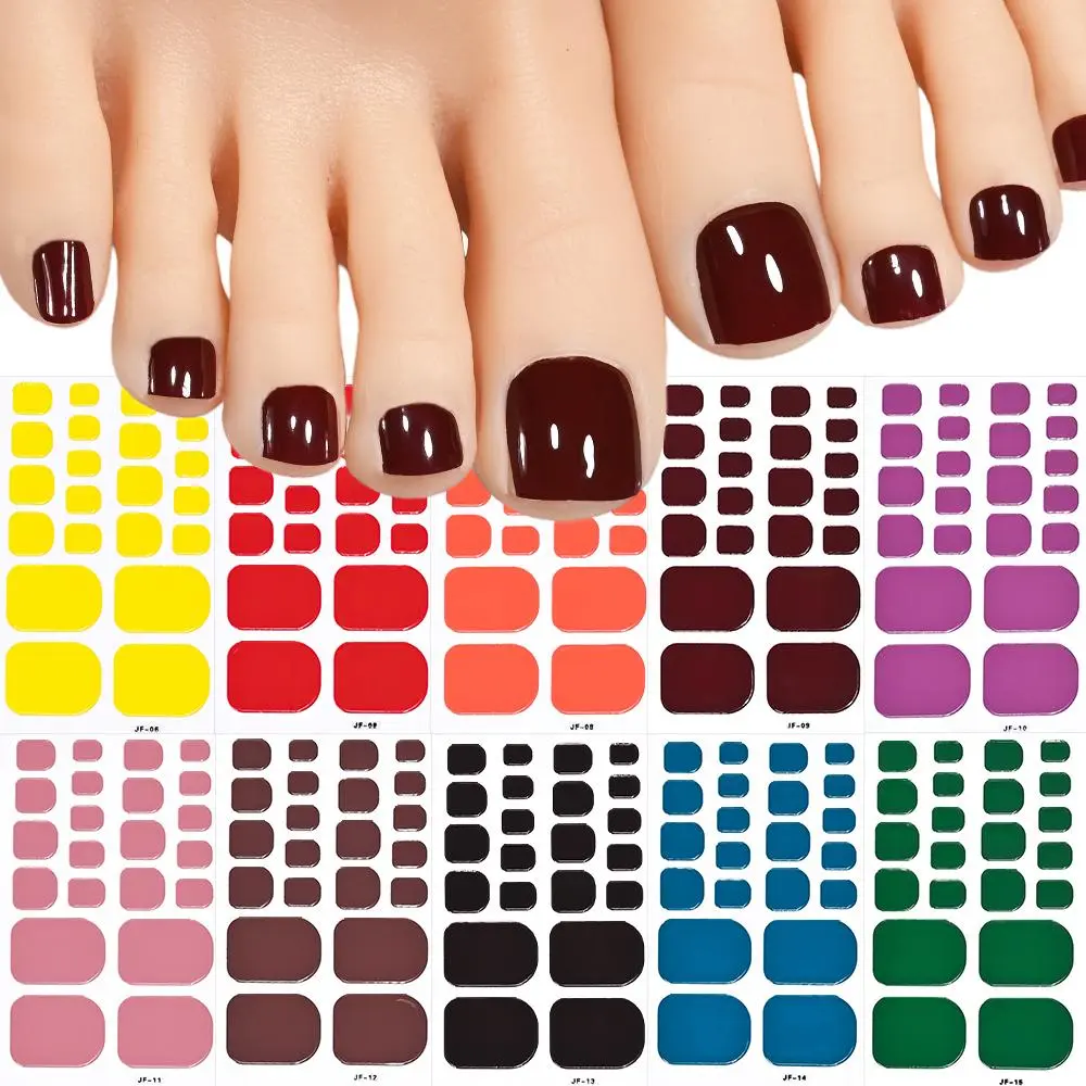 22Tips Solid Color Self-adhesive Gel Stickers for Toe Nails Waterproof Long-lasting Toenail Stickers Toe Full Cover Toenail Wrap